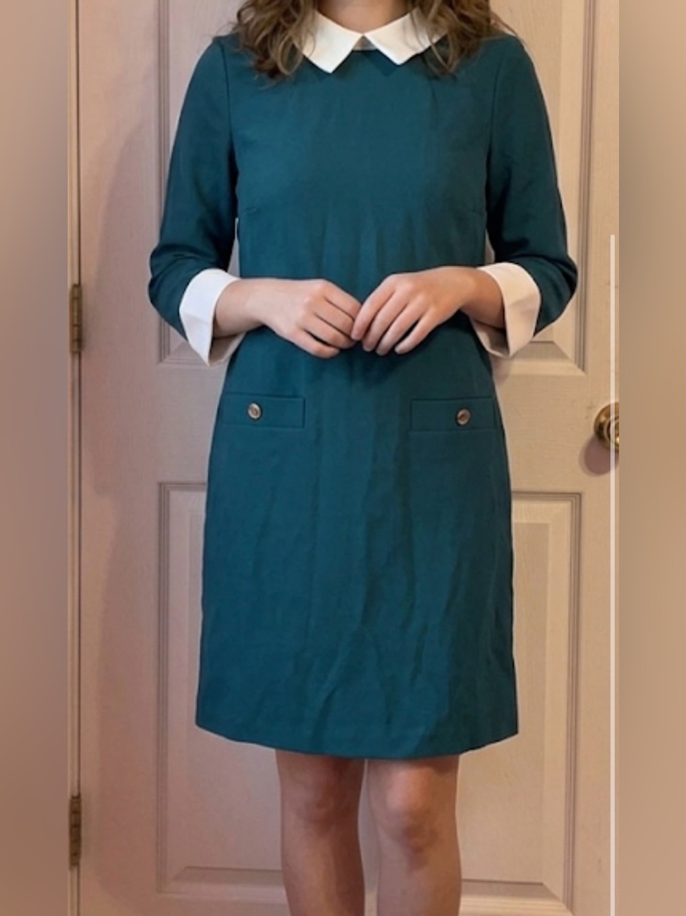 Tommy Hilfiger Teal Shift Dress with White Collar & Cuffs